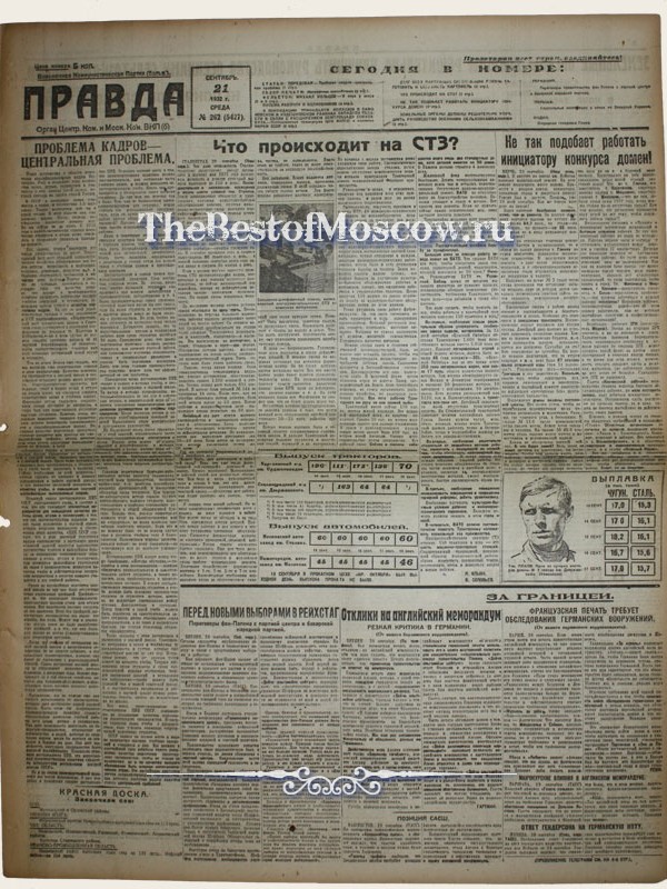 Оригинал газеты "Правда" 21.09.1932